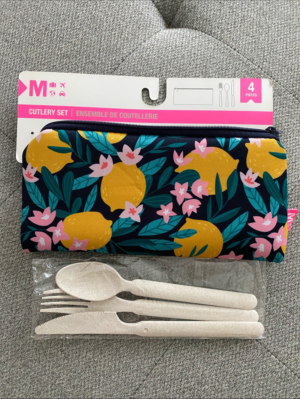 Floral Lemon Print Zip Utensil Pouch
